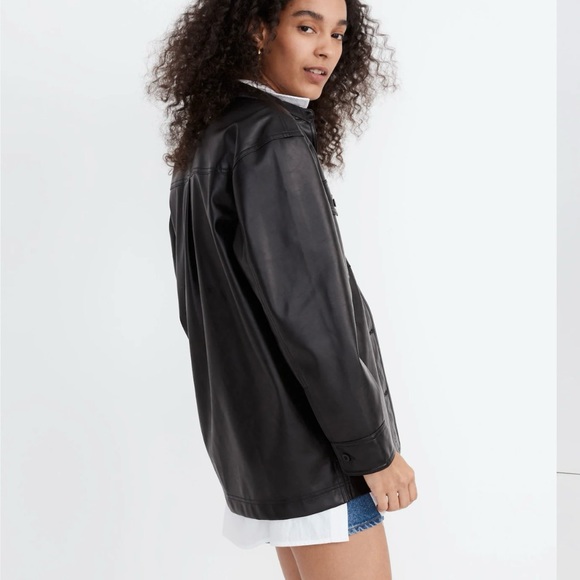 Madewell Faux Black Leather Shirt Jacket - Picture 2 of 6